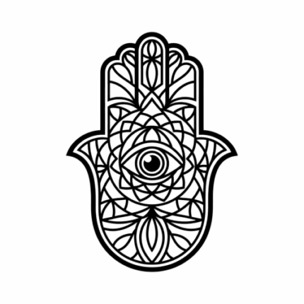 חמסת הלוטוס – עין שומרת בתוך פרח חיים גאומטרי