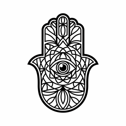 חמסת הלוטוס – עין שומרת בתוך פרח חיים גאומטרי